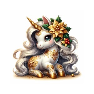 Christmas Unicorn Clipart Set | 8 Holiday Poinsettia Unicorn JPEGs Bundle  | High Reso | Winter Fantasy Digital Download for Cards & Crafts