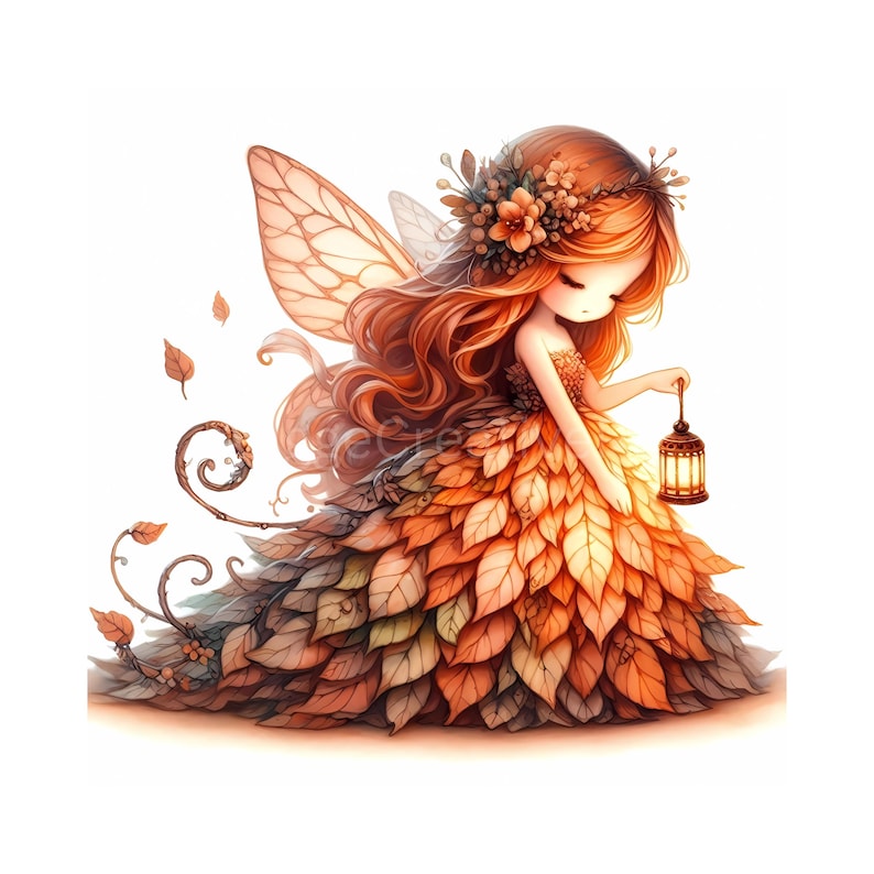 Autumn Fairy Clipart Set: Fall Forest Girl With Lantern (10 JPEG ...