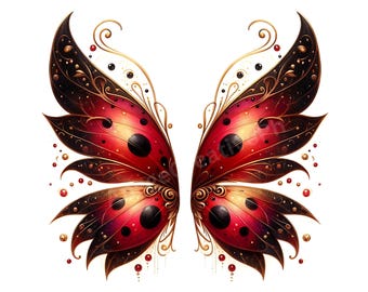 Ladybug Fairy Wings Clipart Bundle 7 JPEGs: Enchanted Digital Paper Craft, Scrapbooking, Digital Download