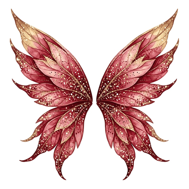 Red Fairy Wings Clipart Bundle 12 JPG, Sparkly Red Wings Digital ...