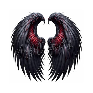 Gothic Angel Wings Clipart: Black & Red Feathered JPEGs (Digital Download)