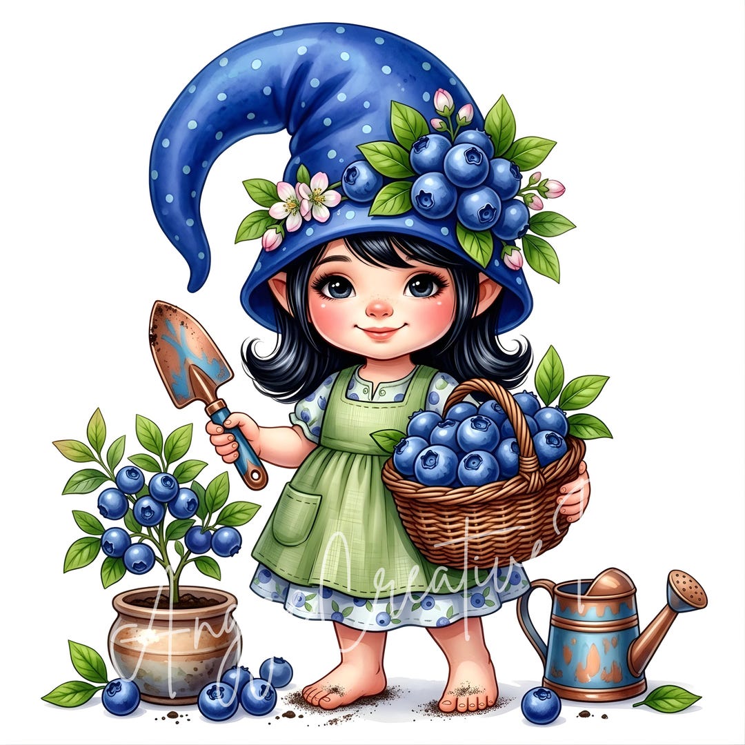 Enchanted Blueberry Gnomes Clipart | Whimsical Junk Journal Digital ...