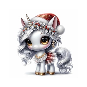 Christmas Unicorn Set of 10 JPEG Clipart, High Quality 300 DPI, Cute Christmas Clipart, Kids Christmas Winter Season Printables Art, Fantasy