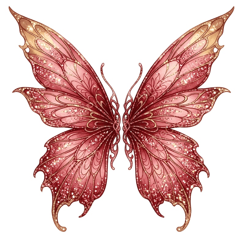 Red Fairy Wings Clipart Bundle 12 JPG, Sparkly Red Wings Digital ...