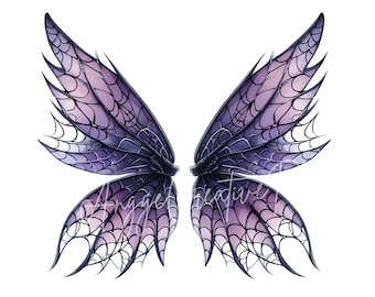 Halloween Fairy Wings ClipArt: Spider Web Purple Overlays (Digital Download, 300 DPI JPEGs)