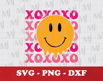Retro Valentine's Day SVG: Smiley Face XOXO Design (Digital Download)