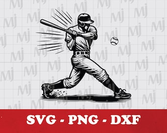 May include: Black and white illustration of a baseball player swinging a bat. The player is wearing a baseball cap and uniform. A baseball is flying through the air.