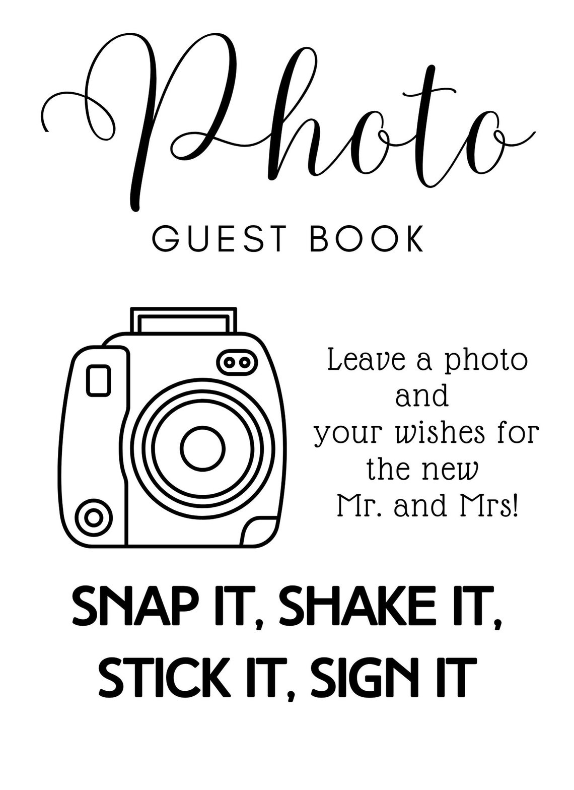 Polaroid Guest Book Printable Instructions, Instant Download Etsy