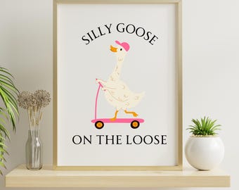 Silly Goose Stampa/Download digitale, Cameretta per bambini, sala giochi, bambini, asilo nido