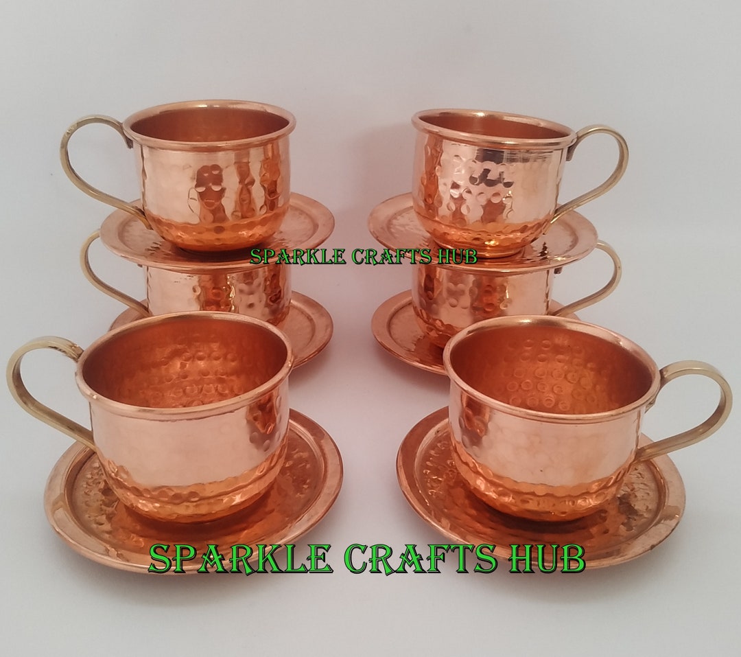 Pure Copper Cup & Saucer Set, Morning Tea Cup Set, Royal Tea Cups and