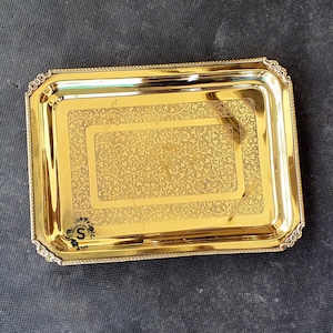 Antique Etching Brass Tray, Brass Food Serving Tray, Food Serving Rectangle Shape, Engraved Brass Serving Tray, Food Serving Decorative Tray