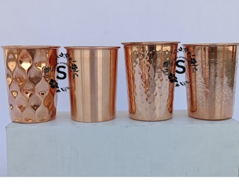 Handmade Copper Tumbler: Etched Diamond Glass, 300 ML