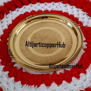 Etching Large Vintage Brass Tray, Pure Brass Tray, Food Serving Tray, Kitchen Decoration And Serving Round Tray, Engraved Brass Serving Tray