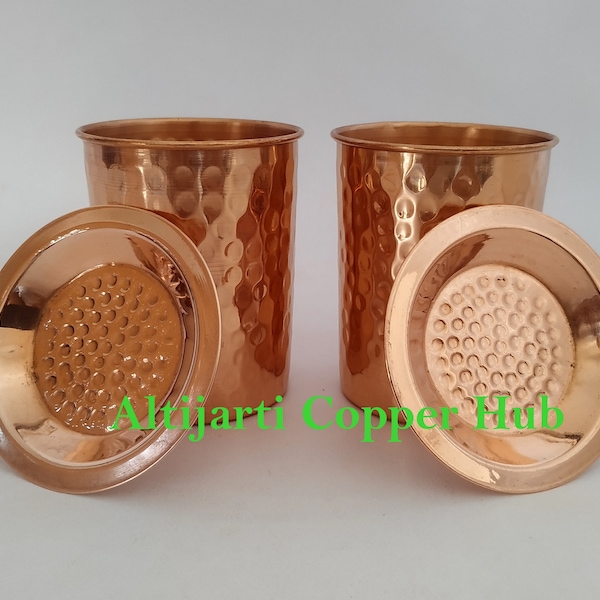 Copper Water Serving Tumbler With Lid. Copper Glass, Copper Utensils, Kitchenware, Copper Tumbler, Black friday Gifts, Christmas Gift Set