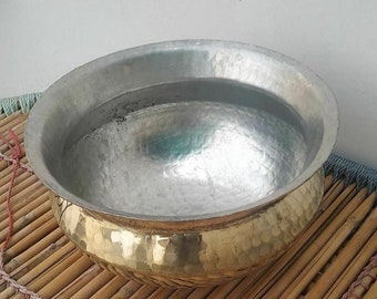 Pure Brass Heavy Weight with Hammered Shinny Finishing Handi/Sipri for Cooking & Serving Handi, Briyani Handi, Traditional Brass Degchi