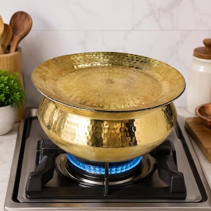 Handi de latón puro martillado / Olla de latón india hecha a mano / Degchi de latón para biryani, curry y dal / Utensilios tradicionales para servir / 2L 3L 4L 5L
