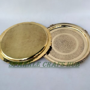 Antique Engraved Brass Serving Tray, Pure Brass Food Serving Tray, Decoration Tray, Dinner, Tray Pooja Thali, Spiritual Gift, Brass Homeware