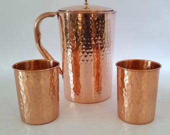 Pure Copper Jug, Copper Drinkware, Tumbler, Glass, Cups Pitchers