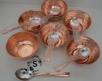 Indian Traditional Copper Utensils Food Serving Bowl, Copper Bowl With Spoons, Dining Copper Bowls Katori, For Home Hotel & Restaurant Use