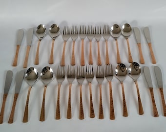 Lot De 6 Cuillères De Service Martelées - Poignées En Cuivre, Bol En Acier Inoxydable, Style Indien Traditionnel
