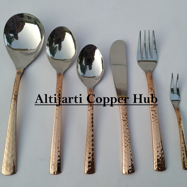 Copper Stainless Steel Flatware, Kitchen Dinnerware Tableware for Party Spoon Fork Knife Modern Travel Silverware 8 Piece Set Christmas Gift