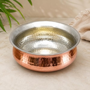 Pure Copper Dum Biryani Handi, Hyderabadi Cookware for Veg & Non-Veg Cooking, Handmade Copper Kitchenware, Serveware Dinnerware Tableware