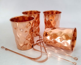 Hammered Copper Tumbler, Copper Tongue Scraper, Oral Hygiene Set