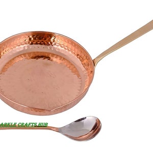 Handmade Copper Fry Pan with Spoon: Hammered Indian Serveware