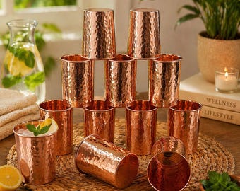 Handcrafted Hammered Copper Tumbler: Ayurvedic Drinkware, 300 ml
