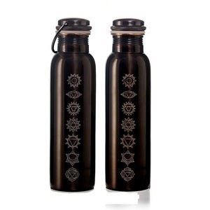 7 Chakras Antique Engraved 100% Copper Bottle With Handle For Positive Energy, Perfect for Yoga Gifts, Office Drinkware, Antique Copperware