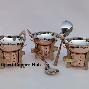 Copper Sigdi with Brass Handles, Food Warmer for Home, Restaurant With Serving Wok Serving Spoon, Copper Food Warmer Angeethi Tableware Gift
