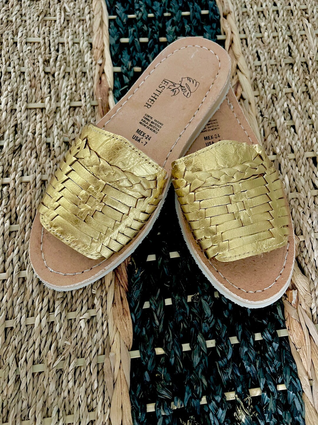Handwoven Leather Shoes | Huaraches | Tulum in Gold(narrow  display picture 2