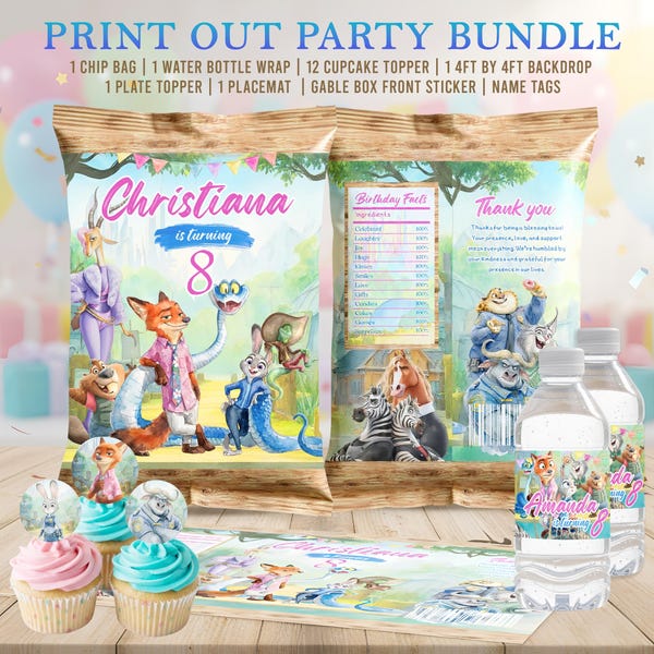 Zootopia 2, 10 Party Printables Bundle | Watercolor Theme, Editable Canva Templates (Digital Download