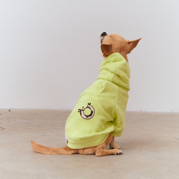 Dog Towel Hoodie - Organic Soft Cotton - Lime - Dachshund Embroidery