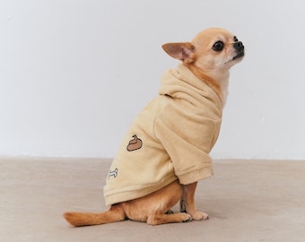 Dog Towel Hoodie - Organic Soft Cotton - Sand - Heart, Poop, Bone Embroidery