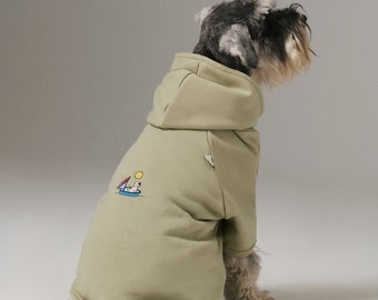 Dog Hoodie- Organic Soft Cotton - Green - Sailor Embroidery