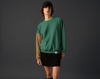 Soft Cotton Sweatshirt - Green/Beige