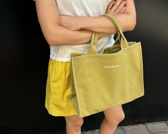 Lemon Yellow Canvas Tote Bag, Organic Cotton Beach Bag for Women, Handmade Summer Tote, Waterproof Eco Friendly Bright Market Bag