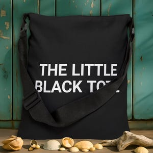 The Little Black Tote Bag with adjustable black strap, great gift idea. 2 sizes 16&quot; and 18&quot;