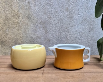 Arzberg Porzellanfabrik Alemania Años 70 Chromatics Goldbraun Juego de crema y azúcar Diseño de Gerald Gulotta.