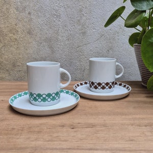 Thomas Germany (Rosenthal) Form 200 ABC Dotted Coffee Cup and Saucer Set of Two Design by Hans Theo Baumann.