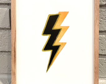 Stampa con fulmine, stampa a blocchi fatta a mano; 8"x10"