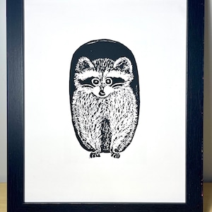 Raccoon print, handmade block print; 8&quot;x10&quot;
