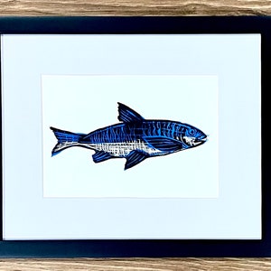 Impression poisson, impression faite main ; 5 x 7 pi