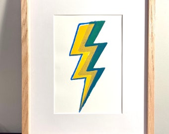 Stampa con fulmine, stampa a blocchi fatta a mano; 5"x7"