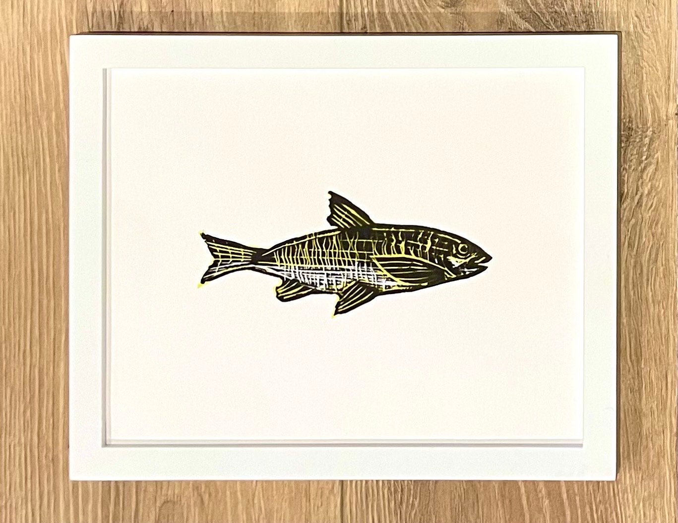 Fish print, handmade block print; 8"x10"