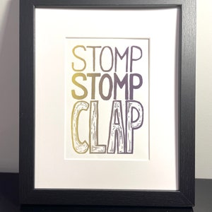 We Will Rock You print, handmade block print; 5&quot;x7&quot;