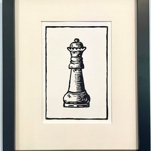 Queen chess piece print, handmade block print, 5&quot;x7&quot;