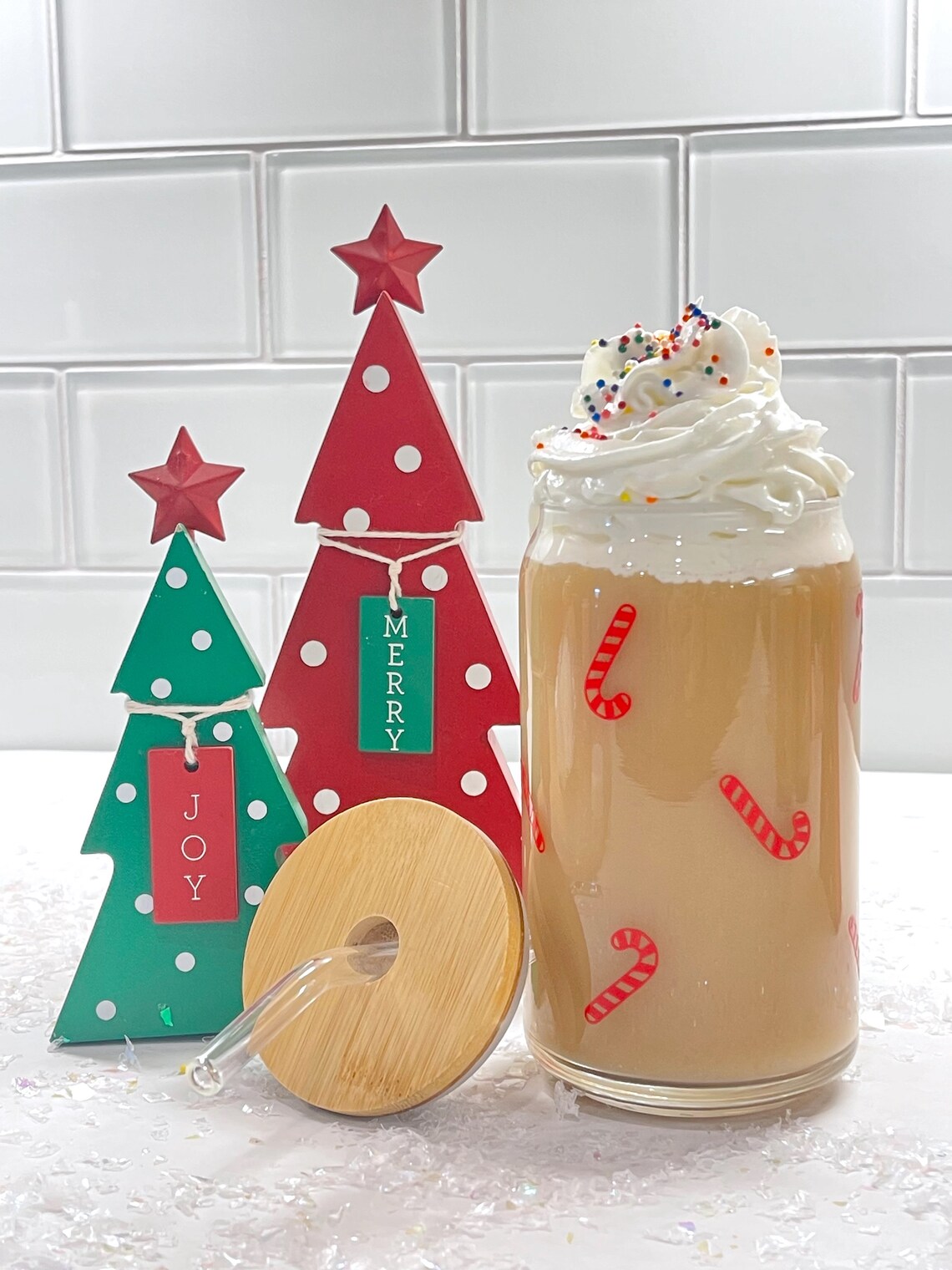 Candy Cane Glass Can Candy Cane Beer Glass Can Christmas Etsy