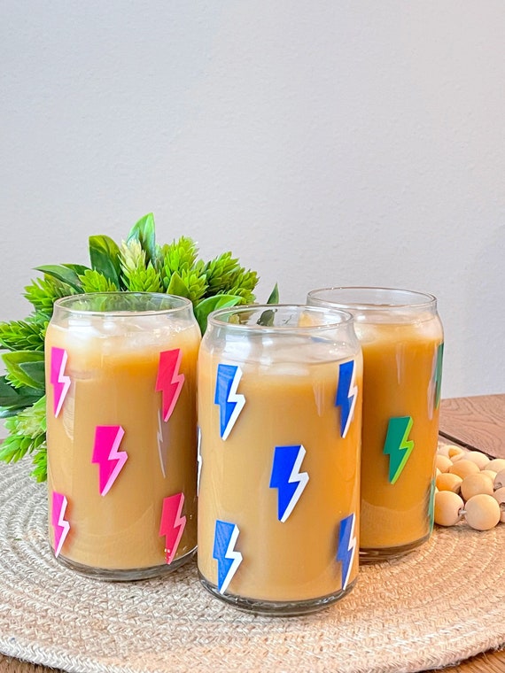Lightning glass Cup, Iced Coffe Cups, Beer Can Cup, aesthetic glass cup,  soda can glass cup